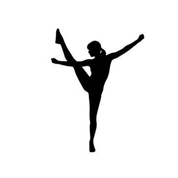 Silhouette of a woman performing a high kick. Vector icon for gymnastics, dance, and fitness. Minimalist flat illustration of a flexible athlete