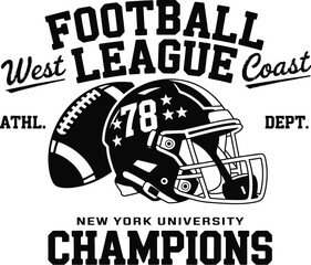 Black and white football league champions with helmet and ball