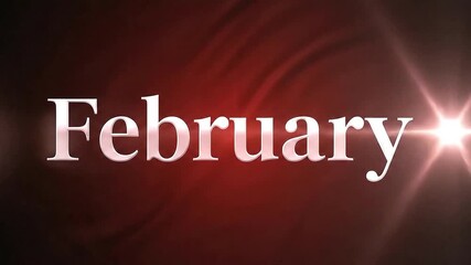 February Month Text Animation with Lens Flare on Red Wavy Background - Powered by Adobe