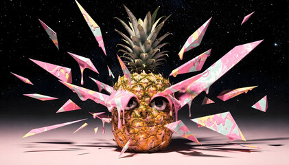 Playful pineapple spinning in abstract geometric colors