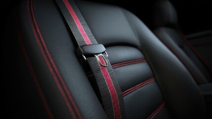 Detailed Interior View of a Car Seatbelt Secured on a Modern Vehicle Seat with Elegant Design