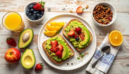 down view of fresh healthy breakfast preparation, 