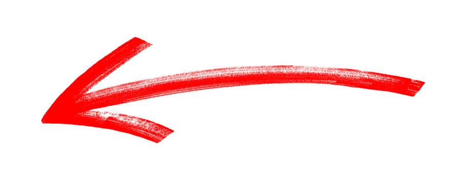 Hand-drawn red arrow icon brush stroke, arrow sign drawn with marker on transparent background