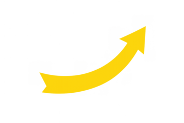 Yellow arrow curved upwards indicating growth, progress, success, expanding market, increasing trend, and positive direction