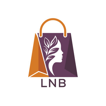 LNB Beauty Boutique Logo. LNB Woman Silhouette. LNB Leaf on Shopping Bag Icon.

