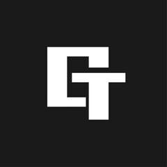 Fototapeta premium Minimalist geometric white letter G logo on black background. Abstract modern CT monogram icon for branding and identity design.