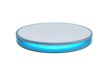 Round platform with white surface and glowing blue light ring circular stage