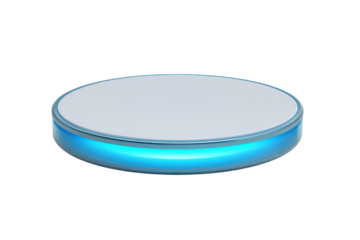 Round platform with white surface and glowing blue light ring circular stage
