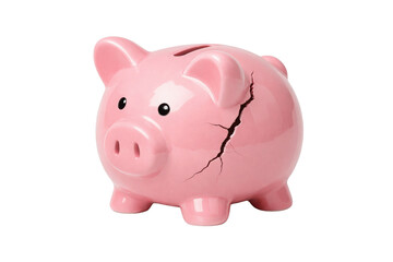 A pink piggy bank with a noticeable crack, symbolizing financial issues or savings challenges.