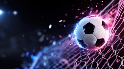 Fototapeta premium Abstract Football Scene with Glowing Ball and Dynamic Effects in a Goal Setting
