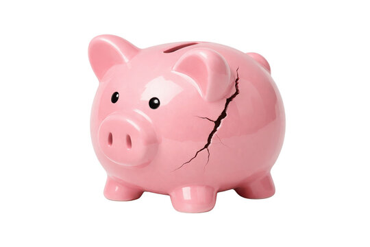 A pink piggy bank with a noticeable crack, symbolizing financial issues or savings challenges.