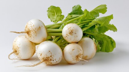 Fresh white turnip root vegetable isolated on a clean white background, crisp and organic produce for healthy cooking, vegetarian meals, and natural food photography