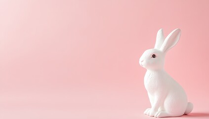 White bunny silhouette on a pink background isolated