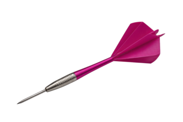 Single pink dart with silver tip and grip against black background metal needle
