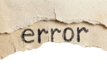 A torn piece of paper with the word "error" boldly written, highlighting the concept of mistakes or problems in a visually striking manner.