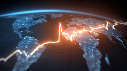 Glowing Heartbeat Line Concept Over World Map with Health Visualization and Global Connectivity Representation