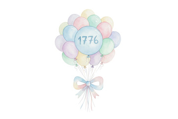 A cluster of pastel balloons with the year 1776, perfect for celebrations and events
