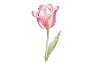 A Delicate Hand-Drawn Illustration of a Pink Tulip Depicted on a Black Space