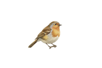 Fototapeta premium A Delicate Watercolor Illustration Depicting a Perched Eurasian Robin Bird in Fine Detail