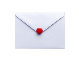 A white envelope featuring a red button seal, symbolizing communication and message delivery.
