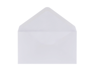 A plain white envelope with a pointed flap, ready for use in mailing letters or cards.