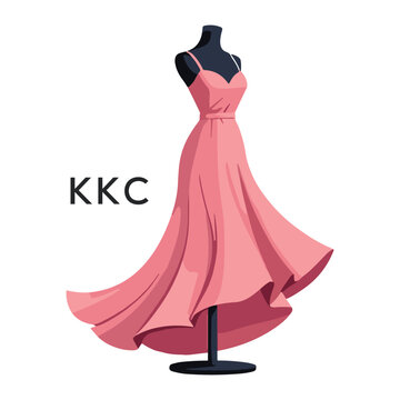 KKC Elegant Pink Dress Logo Design. KKC Fashion Boutique Branding. KKC Clothing Brand Identity Illustration.
