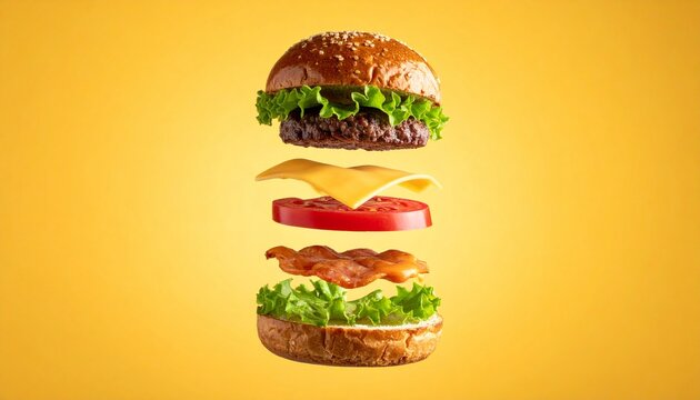 Exploded View Floating Double Cheeseburger