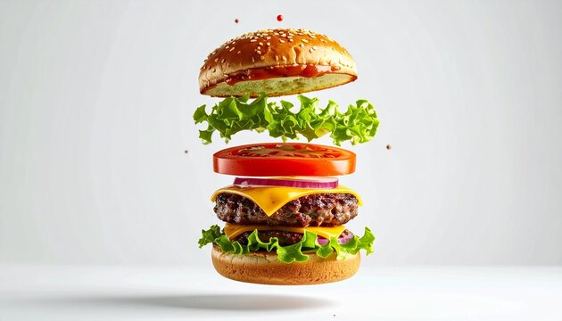 Exploded View Floating Double Cheeseburger
