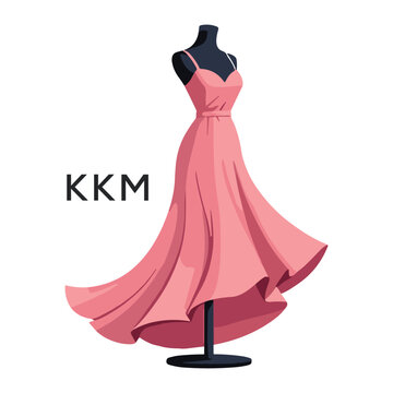 KKM Elegant Pink Dress Logo Design. KKM Fashion Boutique Branding. KKM Clothing Brand Identity Illustration.
