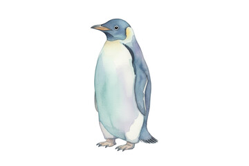 Obraz premium A solitary Emperor penguin rendered in watercolor technique, standing upright with elegance