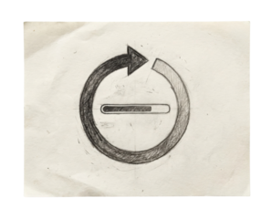 A circular arrow design symbolizing refresh or reload, featuring a progress bar element, sketched on a piece of paper.