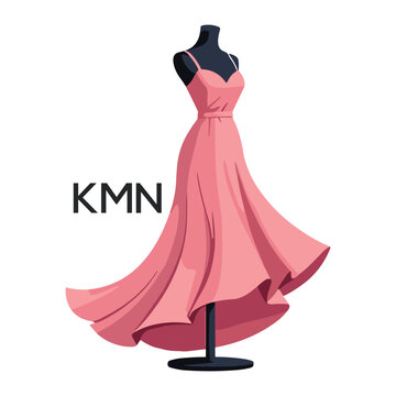 KMN Elegant Pink Dress Logo Design. KMN Fashion Boutique Branding. KMN Clothing Brand Identity Illustration.
