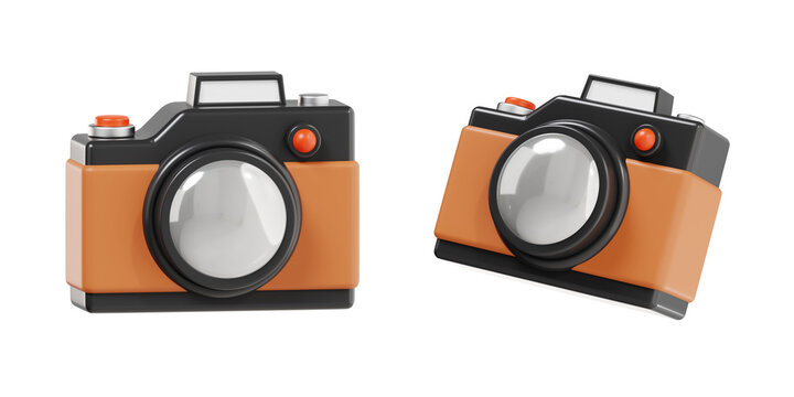 3D render of retro style camera icon with orange body