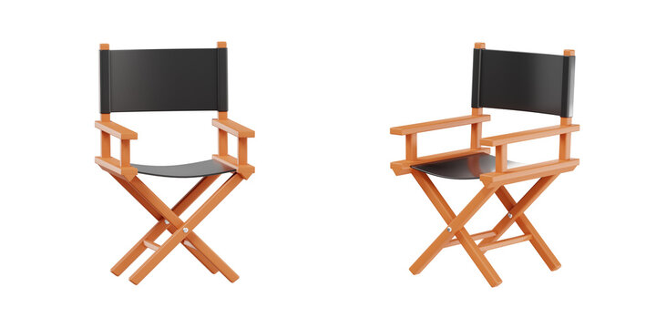 3D render of black and orange director folding chair for cinema concept
