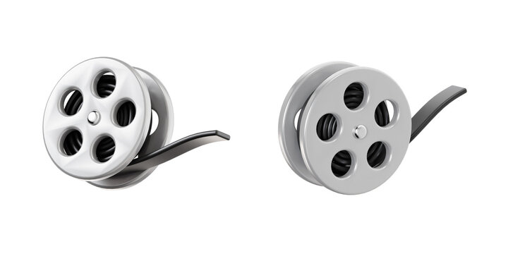 3D render of silver motion picture film reel icon