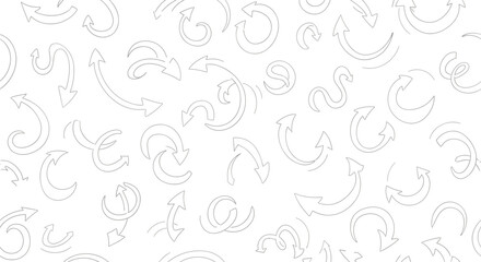 Fototapeta premium Minimalist seamless pattern showcases various hand drawn sketchy white arrows and curves scattered across a white background for a clean design.
