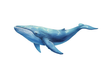 Obraz premium Artistic depiction of a majestic whale in shades of blue swimming in the deep ocean depths