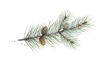 Naklejka premium Artistic rendition of a conifer branch featuring cones and needle-like leaves detail
