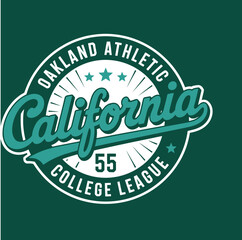 Fototapeta premium Green and white California Oakland Athletic College League vintage with stars and number 55