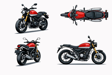 Obraz premium Classic motorcycle illustrated from several perspectives perfect for vintage transport concepts automotive design and vehicle showcases