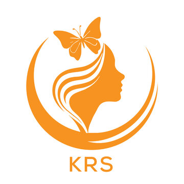 KRS Abstract Beauty Logo. KRS Female Face and Butterfly. KRS Symbol in Orange Color.
