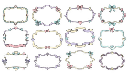 Obraz premium Cute coquette doodle frames hand drawn vector collection