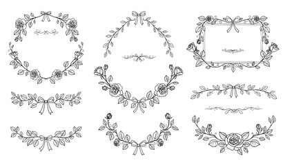 Obraz premium Elegant floral coquette frames hand drawn vector borders