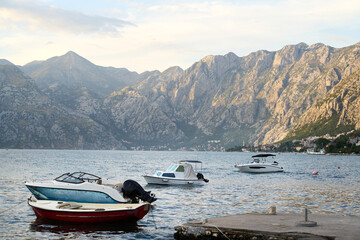 Luxury yachts moored at waterfront port
