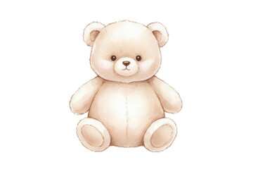 Charming watercolor illustration of a beige teddy bear with endearing features and a soft texture