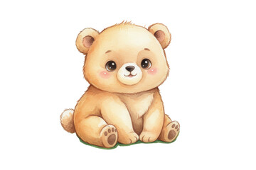 Fototapeta premium Charming watercolor illustration of a teddy bear with rosy cheeks and a soft fur