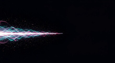 Dynamic abstract digital energy flow across a dark futuristic backdrop, illustrating interconnected systems and rapid technological advancement, data, abstract, network