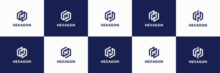 set of letter or initial h logo design, abstract hexagon shape