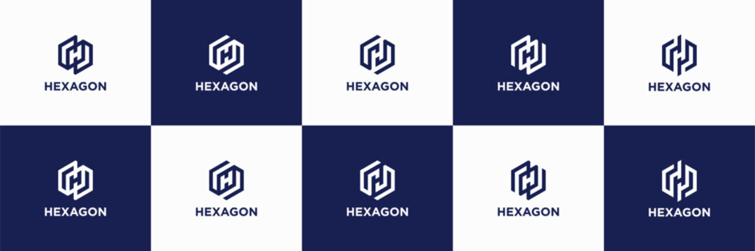 set of letter or initial h logo design, abstract hexagon shape