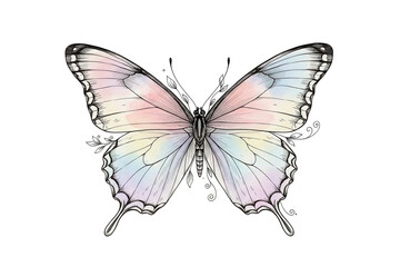 Delicate watercolor butterfly illustration with pastel shades on a minimalist depiction